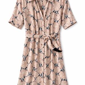 Diane Von Furstenberg Beige and Black Leaf Print Midi Dress